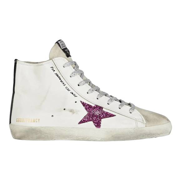 NEW GOLDEN GOOSE women's francy leather glitter star sneakers in white - Picture 1 of 4